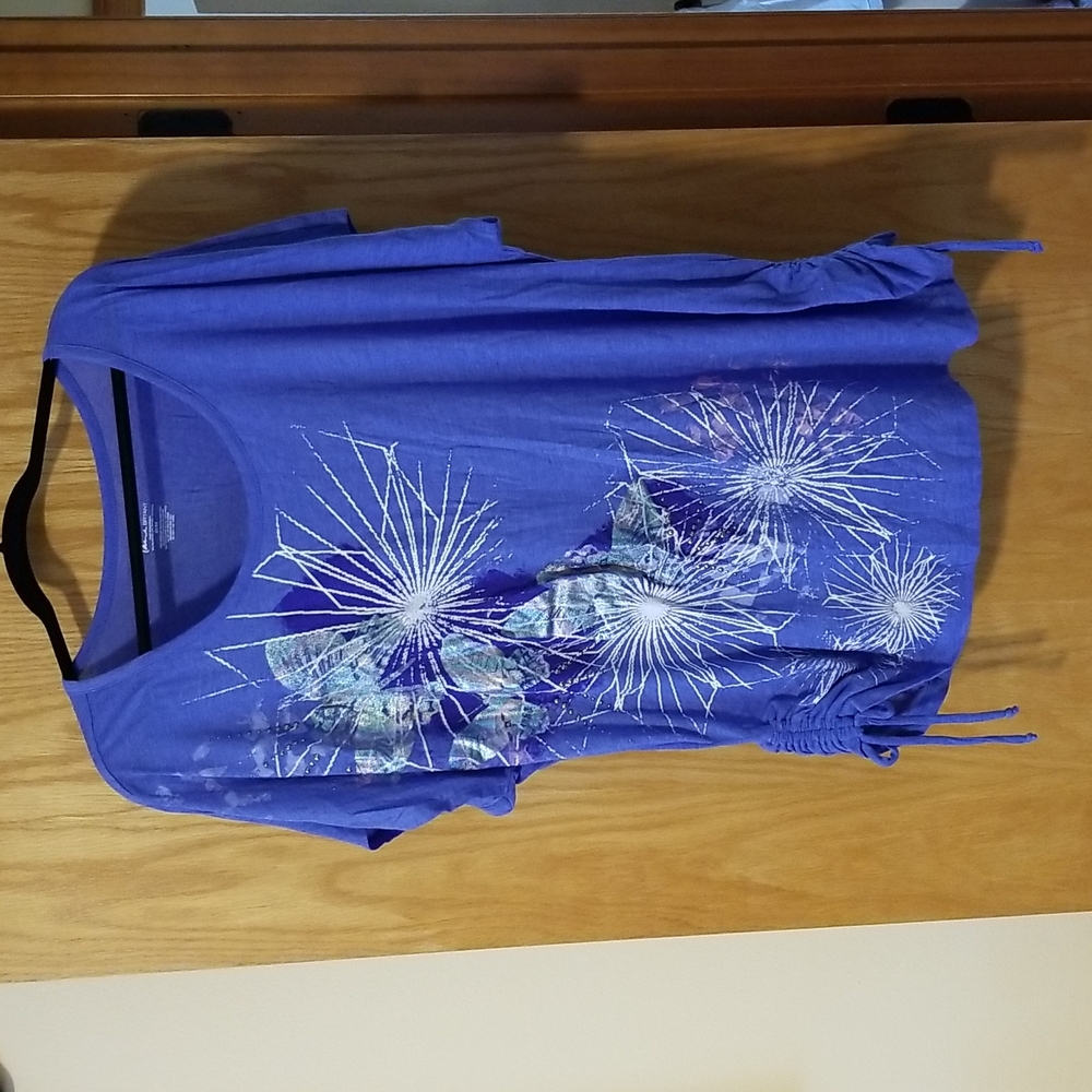 Lane Bryant Periwinkle Blue Tshirt w side Ruching Ties and Embellishments